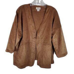 Bob Timberlake Womens Jacket M/L Brown Faux Suede Long Sleeve Open Front
